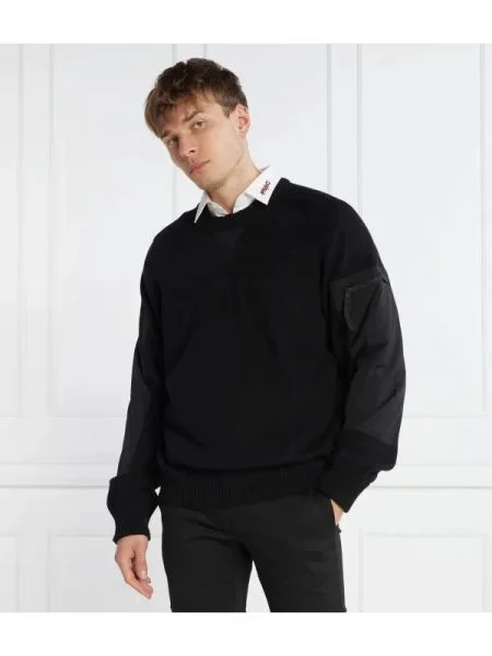 HUGO Pulover Sutil | Relaxed fit cu adaos de lână negru