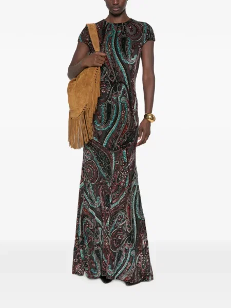 Rochie maxi Etro cu imagine cu model paisley verde