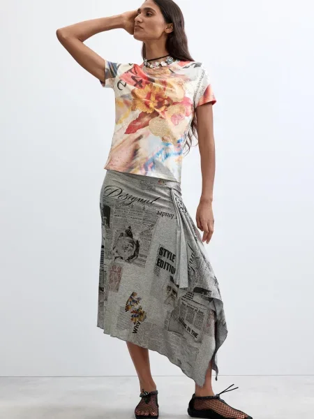Desigual Tricou azur / portocaliu mandarină / portocaliu somon alb