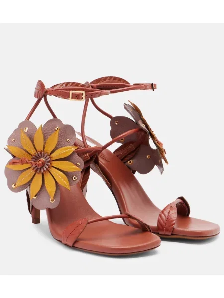 Sandale Zimmermann din piele cu model floral maro