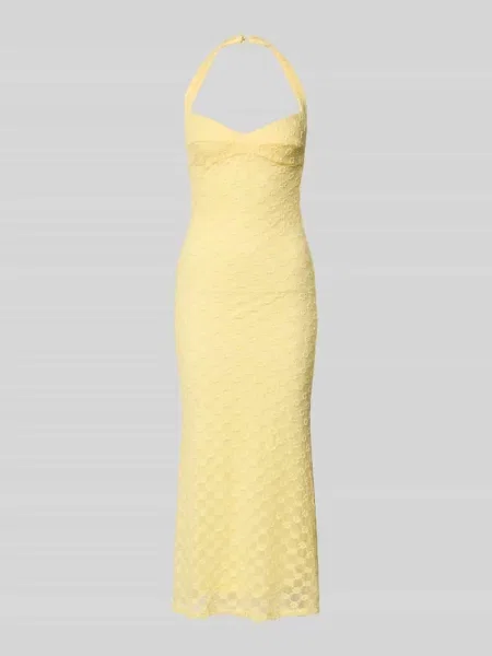 Sukienka midi typu neckholder model MARIKO' Bardot żółta