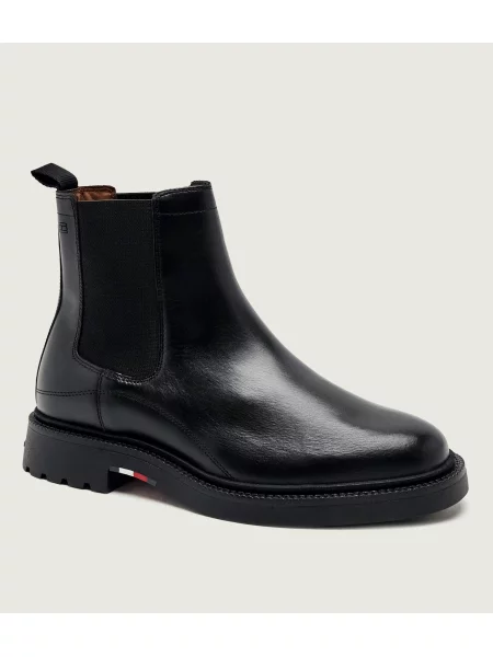Tommy Hilfiger Bőr bokacsizma Chelsea fekete