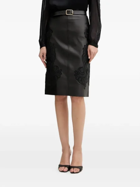 Fustă midi Twinset din dantelă până la genunchi negru