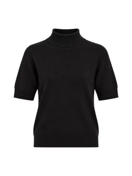 Sweter z golfem Akep wełniany z krótkim rękawem czarny