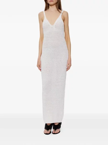 Rochie maxi Balmain tricotate cu decolteu în V alb