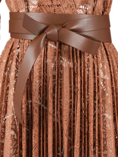 Rochie midi Max Mara din dantelă până la genunchi de costum maro