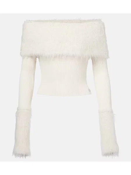 Dzianinowy sweter Jean Paul Gaultier prążkowany biały