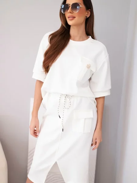 Fustă midi Kesi Włoski până la genunchi alb