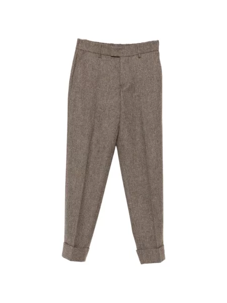 Pantaloni Berwich de lână cu model herringbone maro