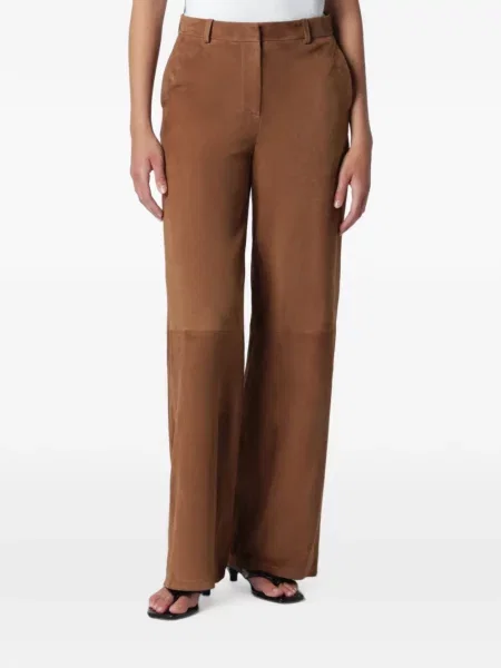 Pantaloni Nour Hammour din piele de căprioară maro