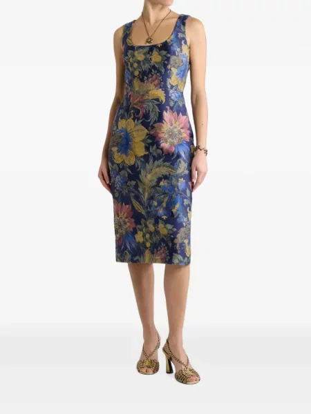 Rochie midi Etro cu model floral din jacard albastru