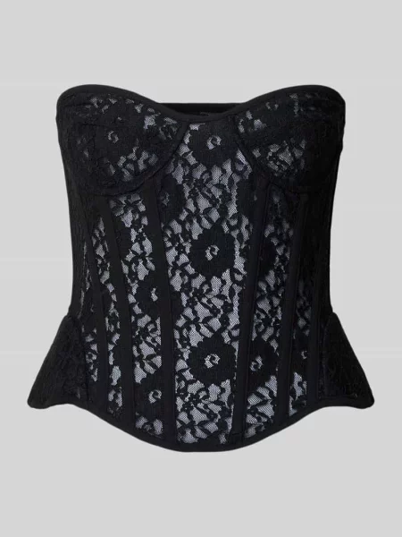 Top Bardot koronkowy z gorsetem czarny