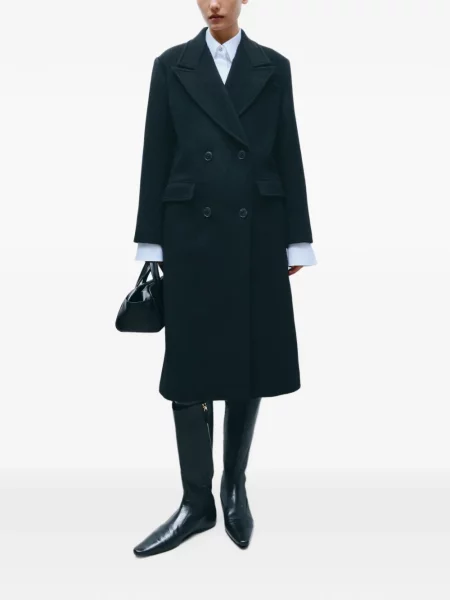 Вълнено двуредно палто Tory Burch черно