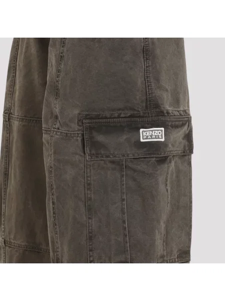 Kenzo spodnie Dyed Canvas Cargo Pants szerokie high waist brązowy