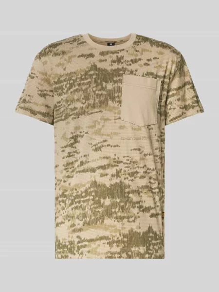 T-shirt z okrągłym dekoltem i kieszenią na piersi G-star Raw beżowa