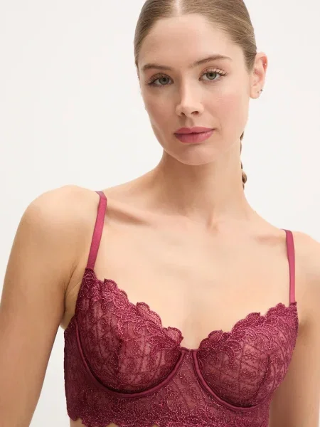 Сутиен Guess EBBY от дантела с десен бордо