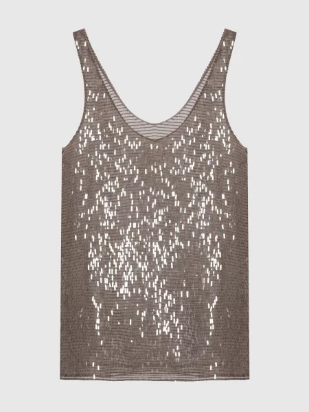 Топ із шовку з паєтками Brunello Cucinelli коричневий