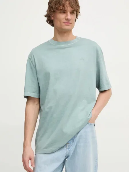 Тениска Calvin Klein Jeans синьо с изчистен дизайн сиво