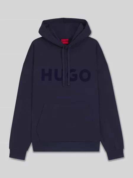 Bluza o kroju oversized z czystej bawełny z kapturem model ‘DITCHLE’ Hugo niebieska
