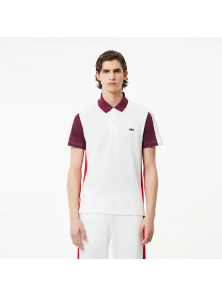 Lacoste Koszulka Polo Z Blokadą Koloru Regular Fit Czerwona biały