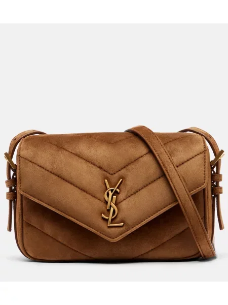 Geanta crossbody Saint Laurent din piele de căprioară maro