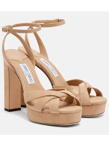 Sandale Jimmy Choo din piele de căprioară cu platformă bej
