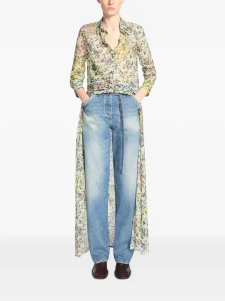Lung rochie tip cămașă Dries Van Noten din jacard verde