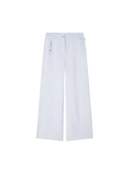 Lniane szerokie spodnie Busnel niebieskie