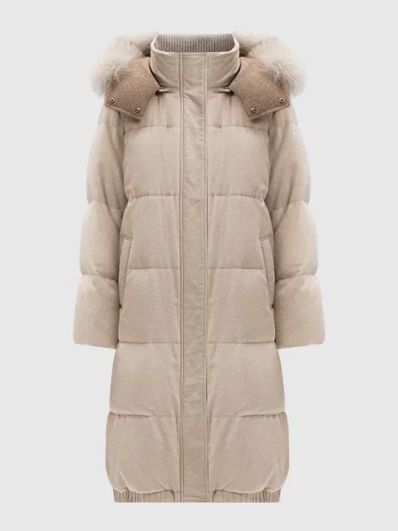 Пуховик із шовку та вовни верблюда з хутром лисиці Be Florence бежевий