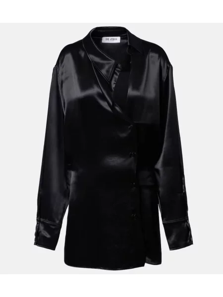 Rochie tip cămașă The Attico din satin de costum negru