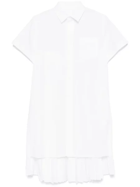 Sukienka koszulowa Sacai plisowana garniturowa biała