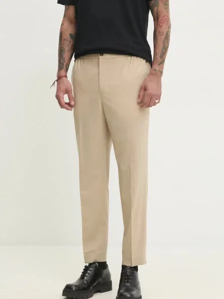 HUGO pantaloni din lana barbati cu fason chinos bej