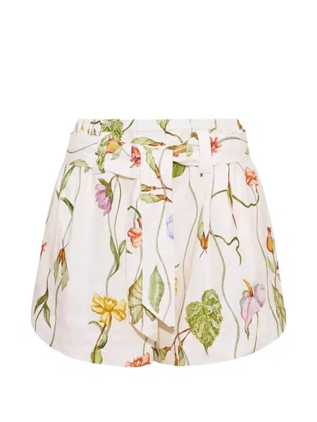 Pantaloni scurți Cara Cara de in cu model floral cu imagine alb