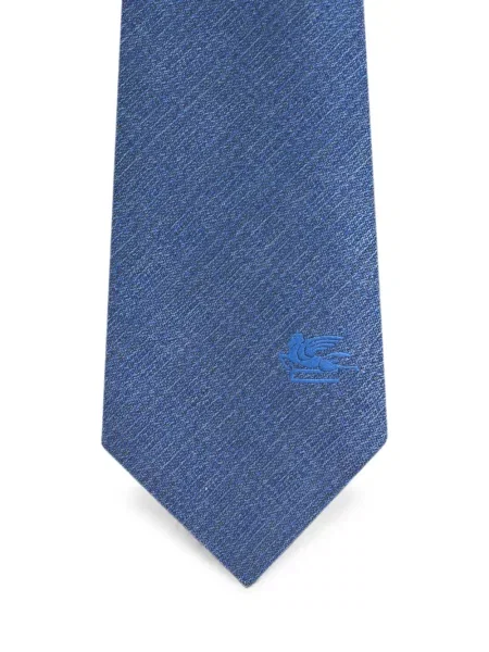 Cravată Etro cu broderie de mătase albastru
