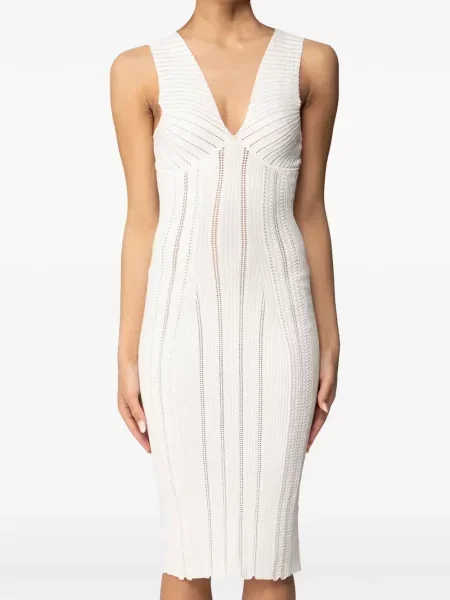 Rochie midi Elisabetta Franchi tricotate cu decolteu în V până la genunchi alb