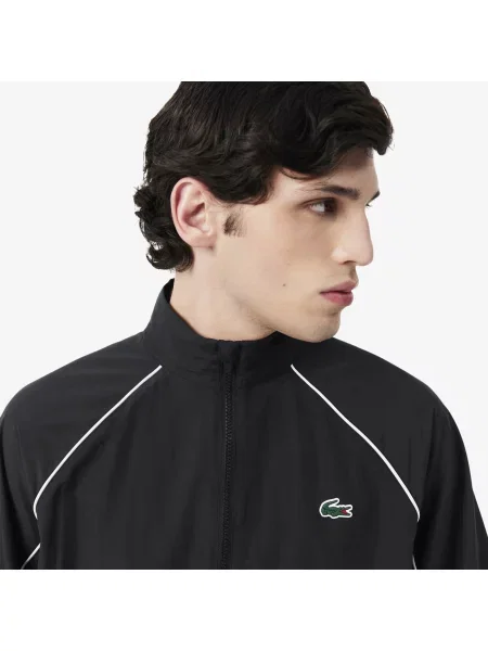Lacoste Sportowa Kurtka Dresowa Odporna Na Wodę Z Kontrastowymi Lamówkami czarna