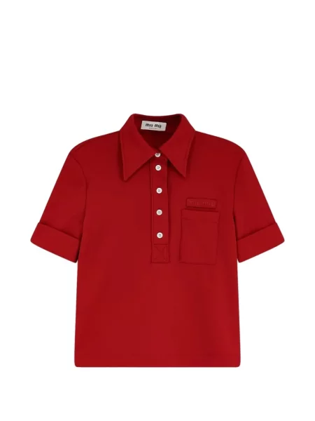 Haftowany kołnierzykowy top Miu Miu czerwony