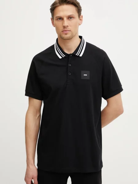 BOSS Green tricou polo barbati cu imprimeu negru