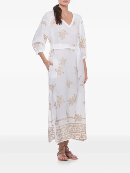 Cu centură rochie 120% Lino cu model floral alb