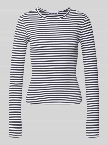 Bluzka z długim rękawem o kroju slim fit z okrągłym dekoltem Review granatowa