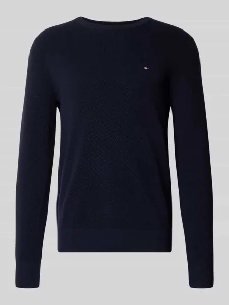 Sweter z dzianiny o kroju regular fit z czystej bawełny Tommy Hilfiger granatowy