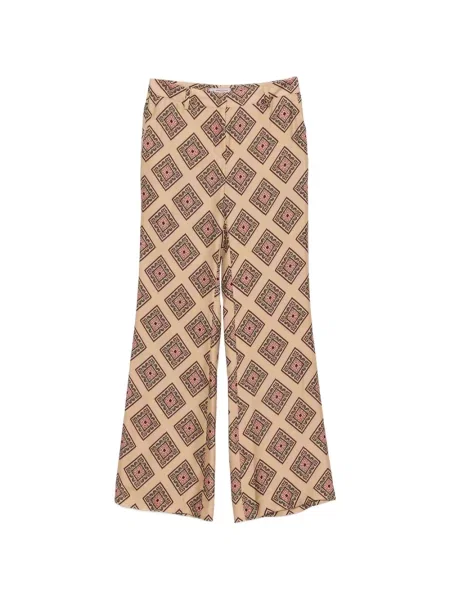 Pantaloni Alberto Biani de mătase cu imagine cu imprimeu geometric maro