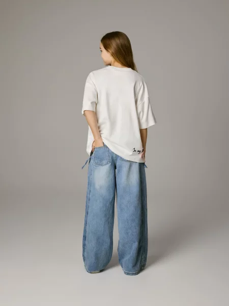 Reserved Джинси wide leg з декоративними елементами синій