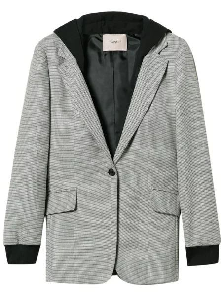 Blejzer Twinset s kapuljačom s houndstooth uzorkom crna