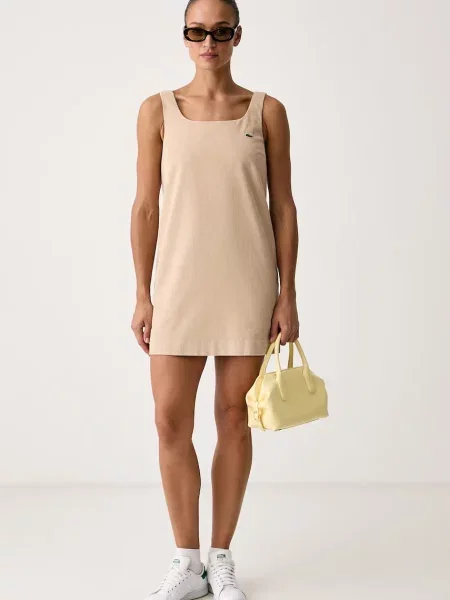 Lacoste rochie din catifea reiată bej