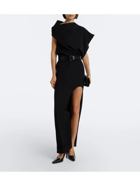 Rochie maxi Junya Watanabe de lână asimetrică negru