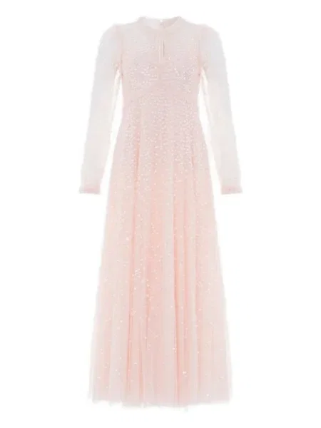 Dlouhé oblekové maxi šaty Needle & Thread s flitry růžové