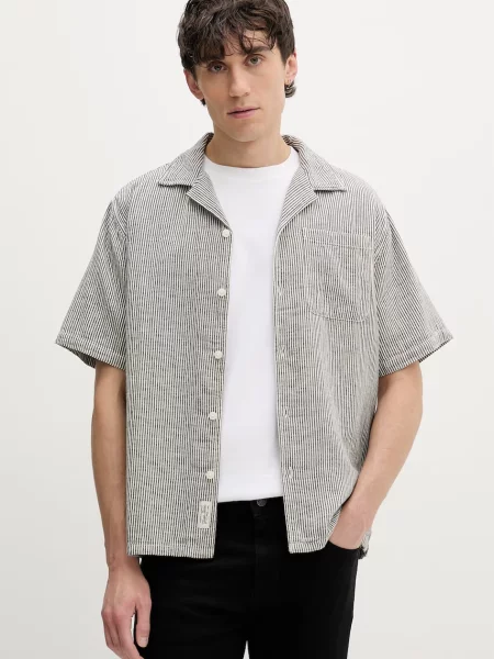 Guess Jeans koszula z dodatkiem lnu szara