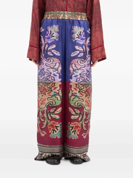 Pantaloni Pierre-louis Mascia de mătase cu model floral violet