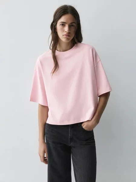 Pull&Bear Tricou supradimensional deschis roz